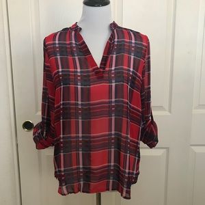 Lightweight see-through red plaid top